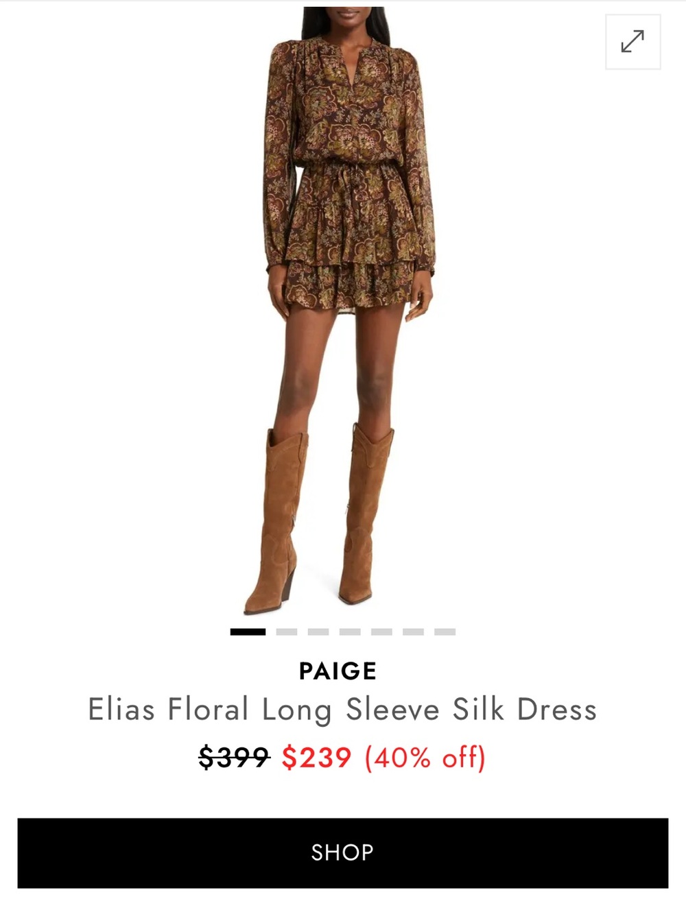PAIGE Elias Tiered Long-Sleeve Silk Dress in Brown Floral